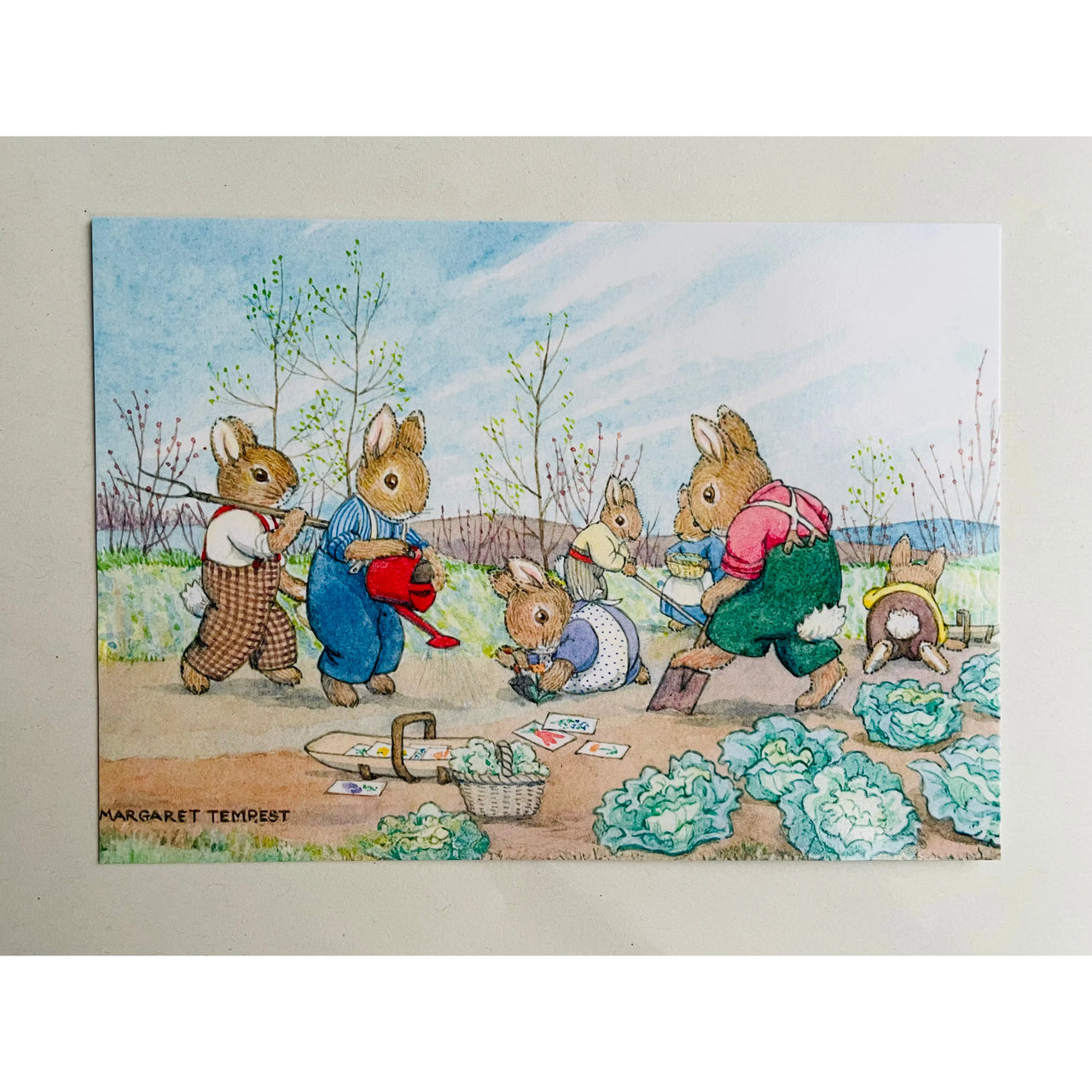 Gardening - Cute Bunnies - Margaret Tempest Postcard
