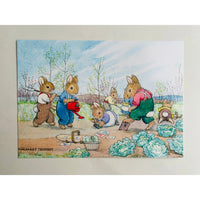 Gardening - Cute Bunnies - Margaret Tempest Postcard