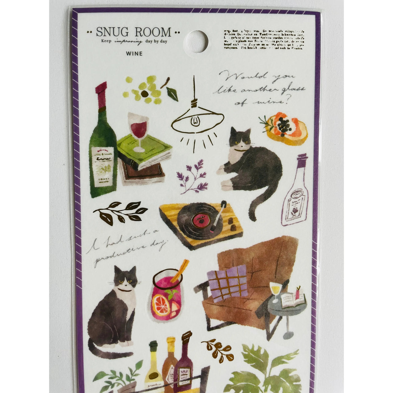 Japan Mind Wave Snug Room Stickers - Cats & Wine