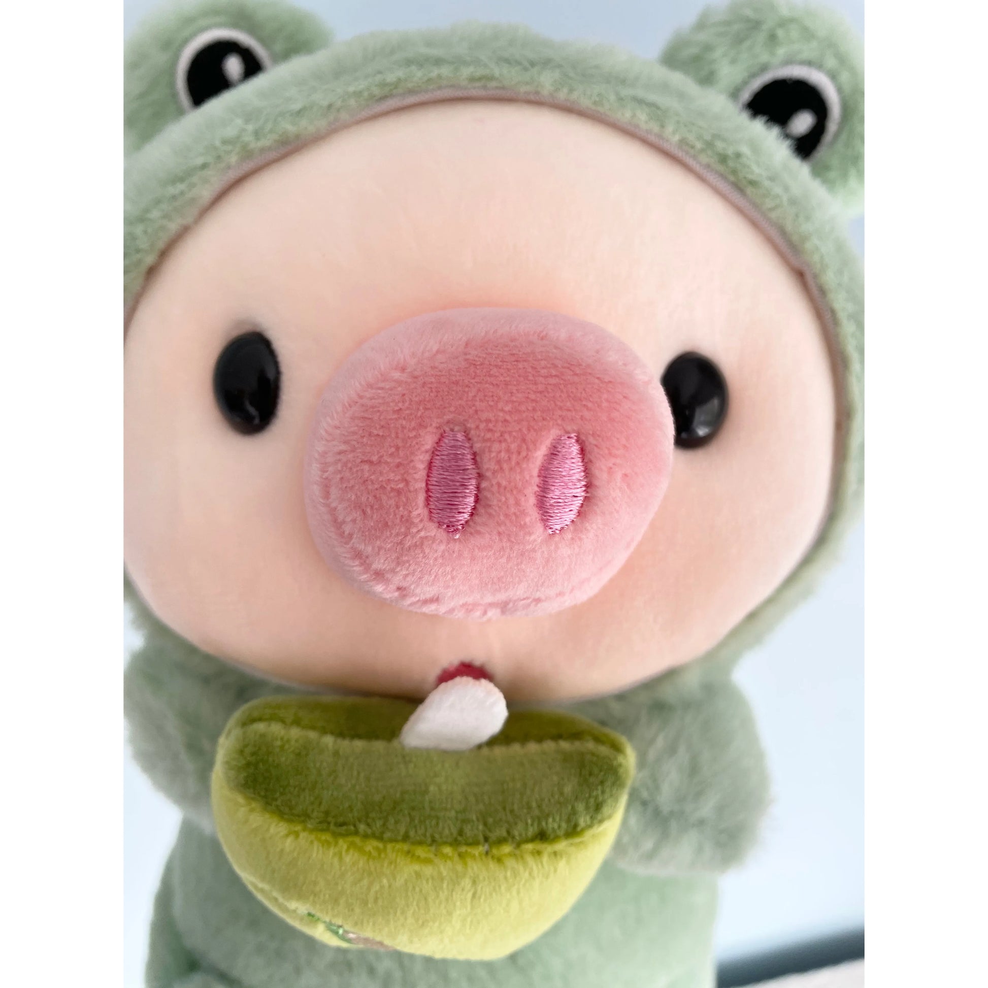 Kawaii Pig 8" Plush in Frog Costume Drinking Avocado Boba Unbranded