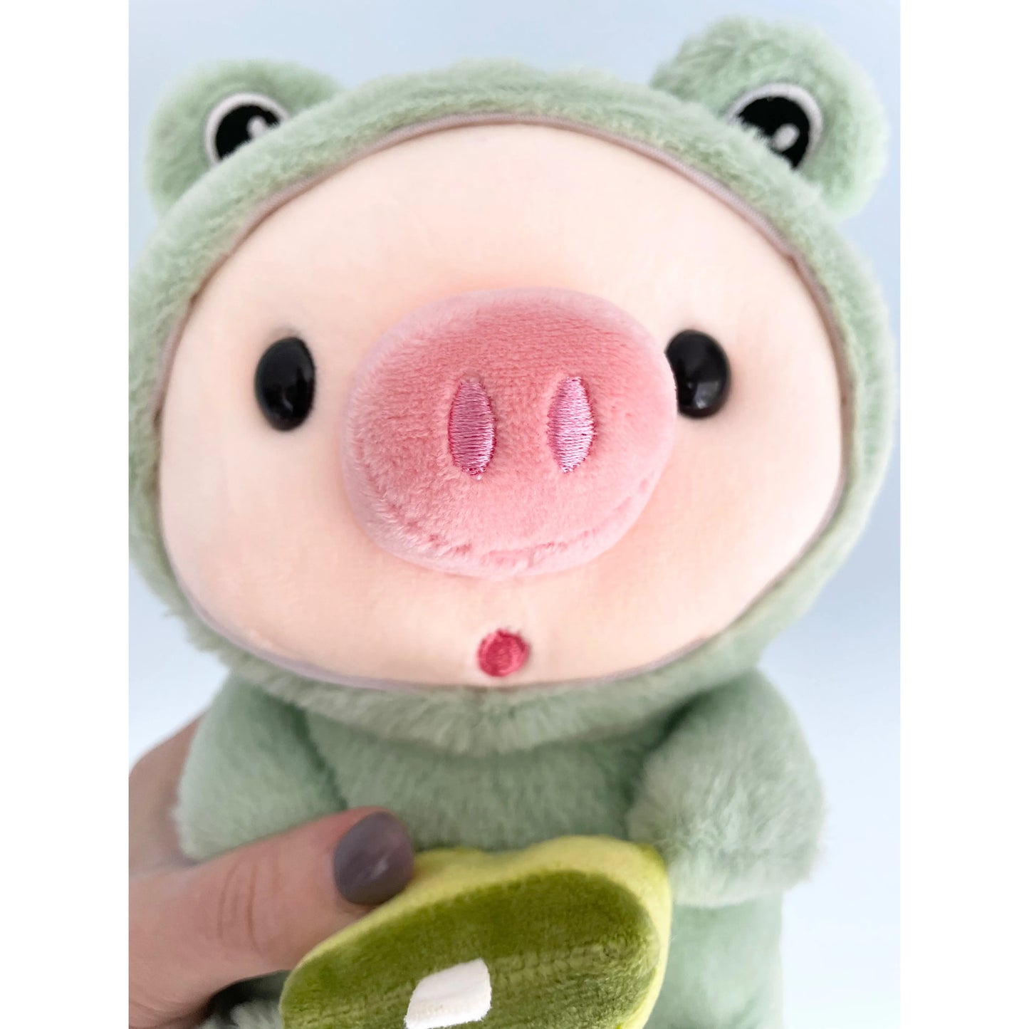 Kawaii Pig 8" Plush in Frog Costume Drinking Avocado Boba Unbranded