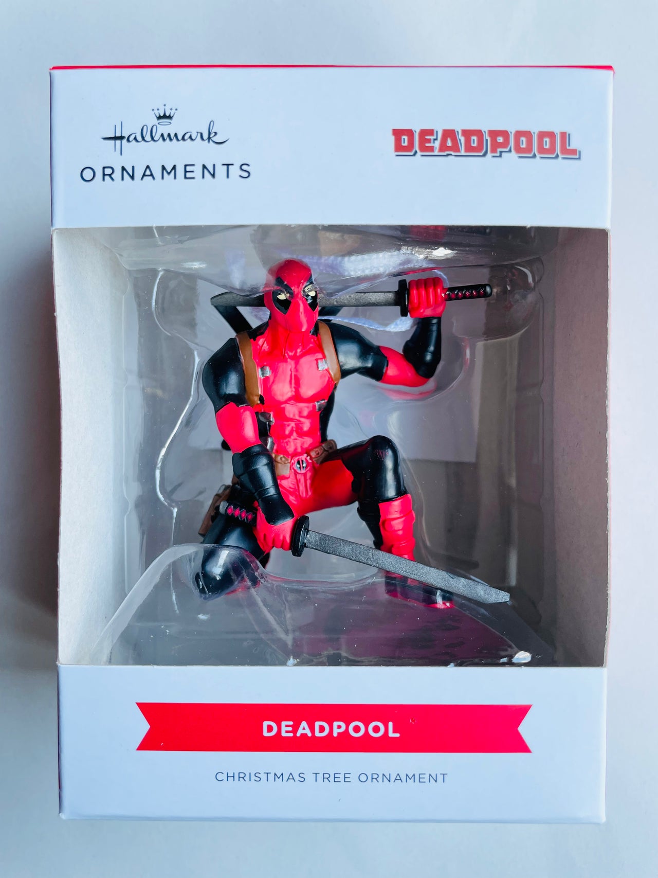 Hallmark Marvel Hanging Ornament Deadpool with Katana Swords & Pose