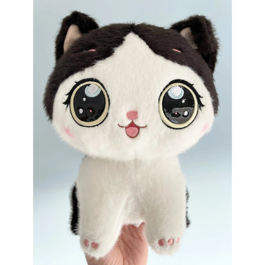 Kawaii 8" Black and White Cat Plush Unbranded