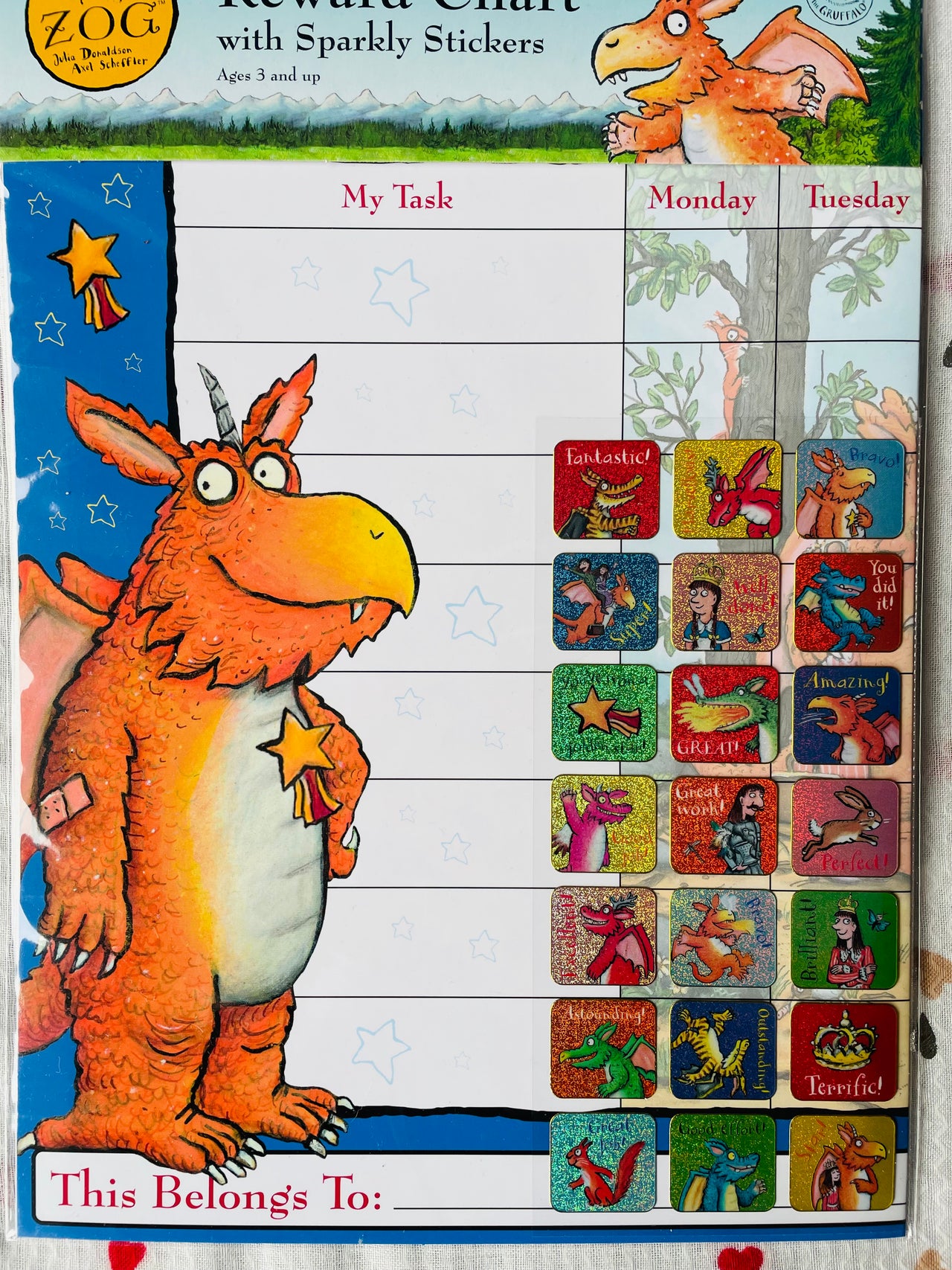 Zog Reward Chart with Sparkly Stickers Paper Projects