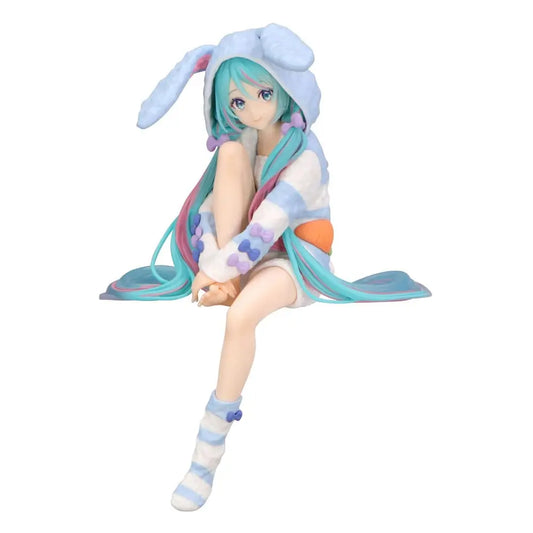 Hatsune Miku Noodle Stopper PVC Statue Hatsune Miku Rabbit Ear Hood Pajama Blue Color Ver. 14 cm FuRyu