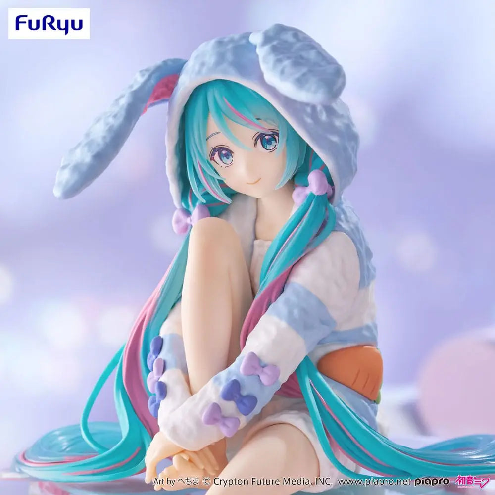 Hatsune Miku Noodle Stopper PVC Statue Hatsune Miku Rabbit Ear Hood Pajama Blue Color Ver. 14 cm FuRyu