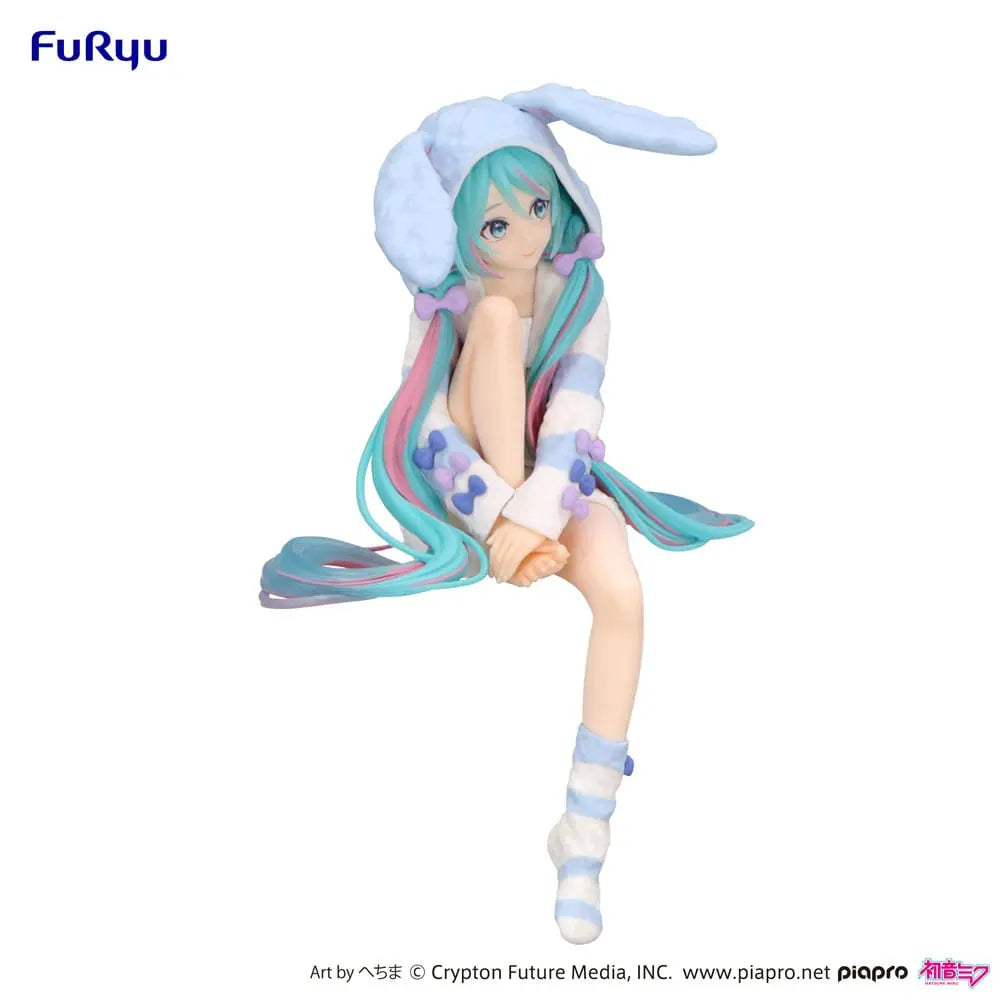 Hatsune Miku Noodle Stopper PVC Statue Hatsune Miku Rabbit Ear Hood Pajama Blue Color Ver. 14 cm FuRyu