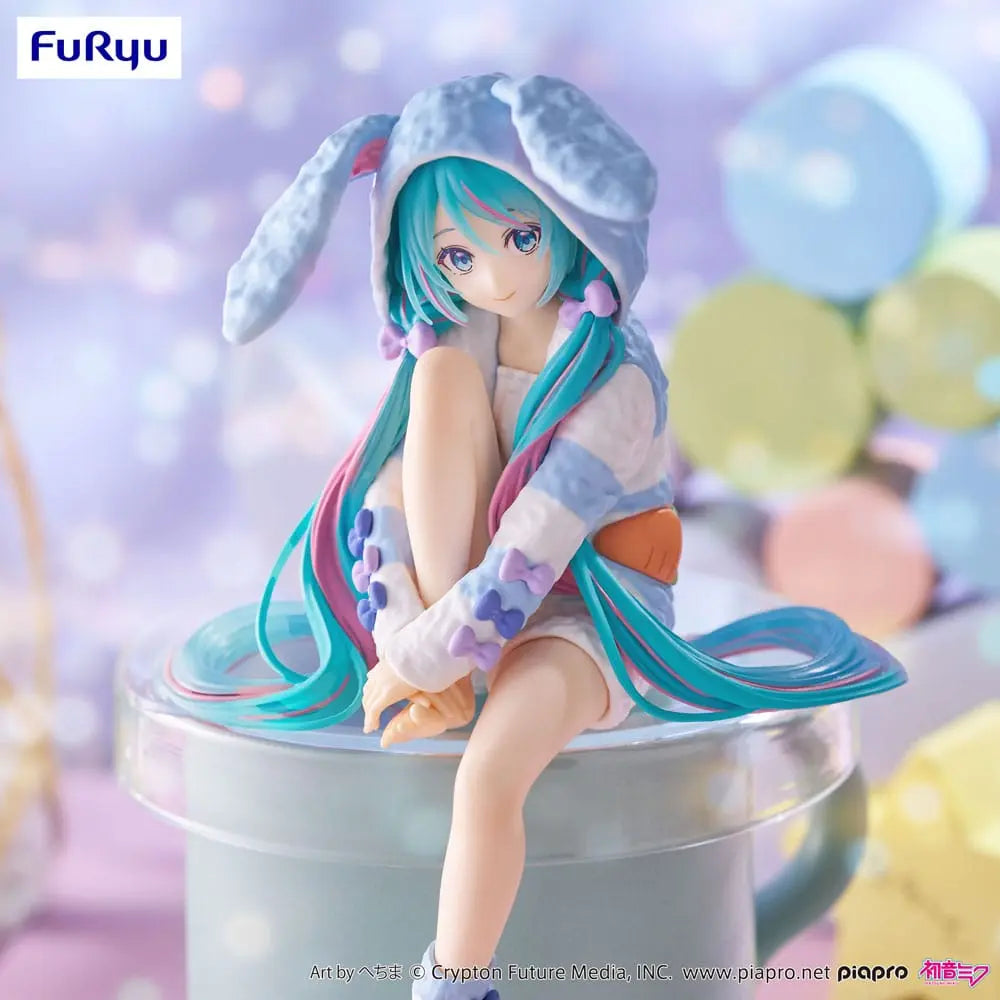 Hatsune Miku Noodle Stopper PVC Statue Hatsune Miku Rabbit Ear Hood Pajama Blue Color Ver. 14 cm FuRyu