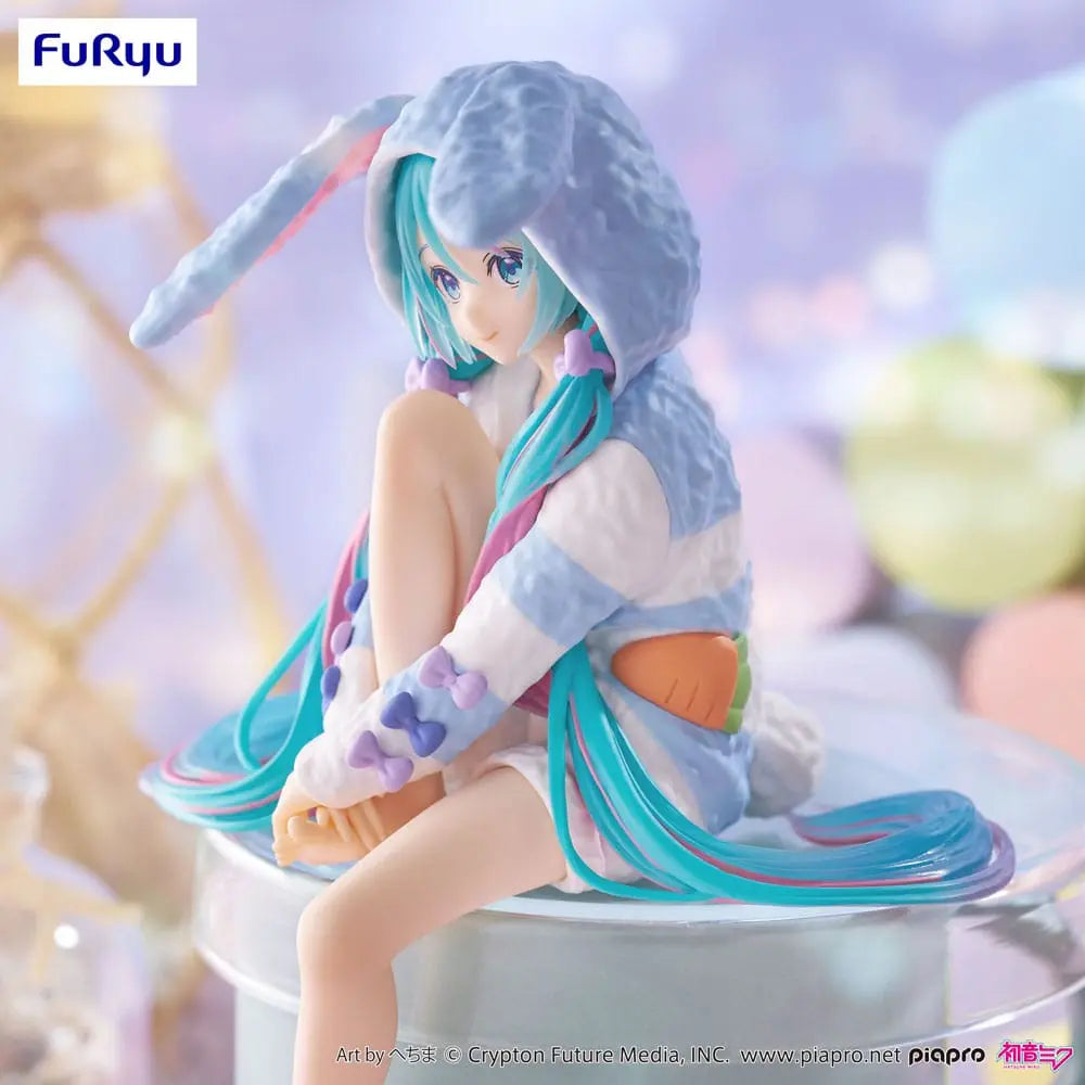 Hatsune Miku Noodle Stopper PVC Statue Hatsune Miku Rabbit Ear Hood Pajama Blue Color Ver. 14 cm FuRyu