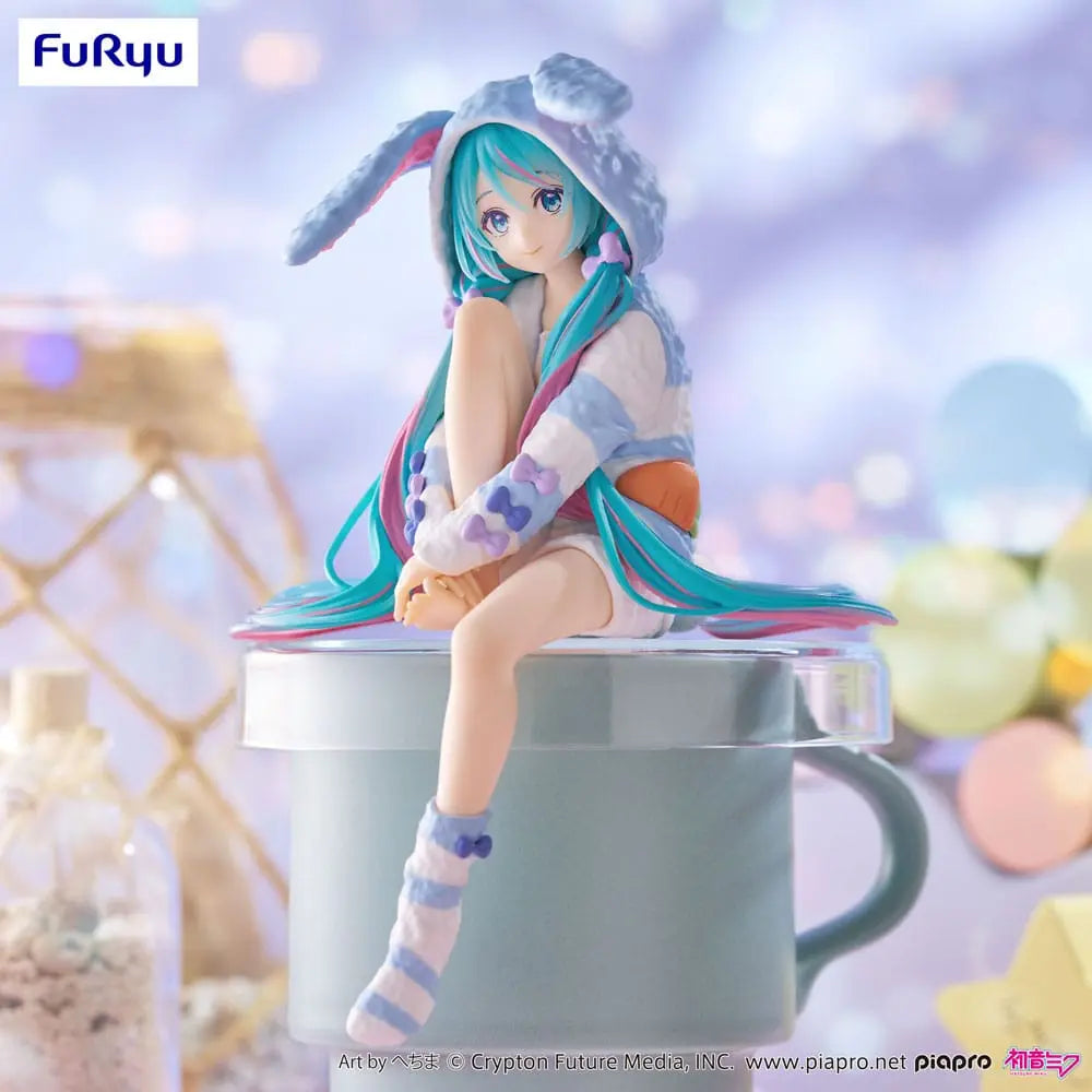 Hatsune Miku Noodle Stopper PVC Statue Hatsune Miku Rabbit Ear Hood Pajama Blue Color Ver. 14 cm FuRyu