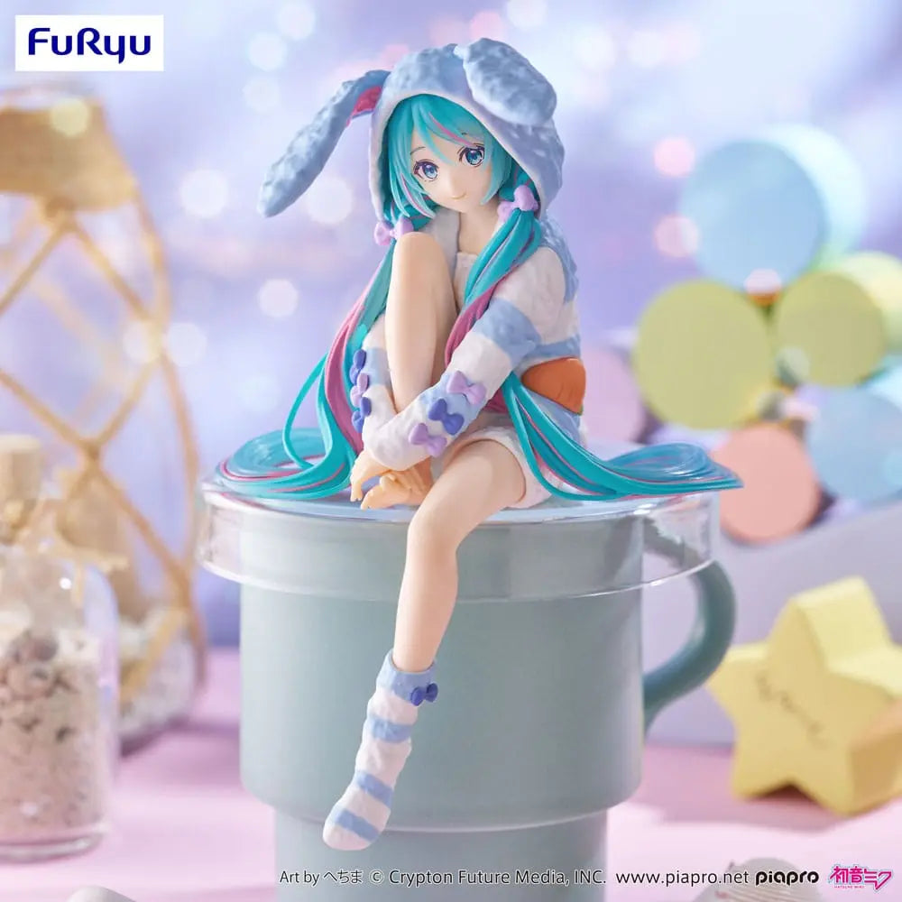 Hatsune Miku Noodle Stopper PVC Statue Hatsune Miku Rabbit Ear Hood Pajama Blue Color Ver. 14 cm FuRyu