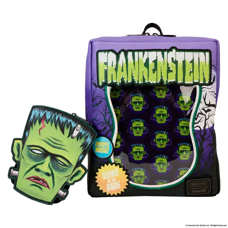 Loungefly Universal Monsters Frankenstein Mask Glow Mini Backpack With Coin Bag - Kawaii Toys