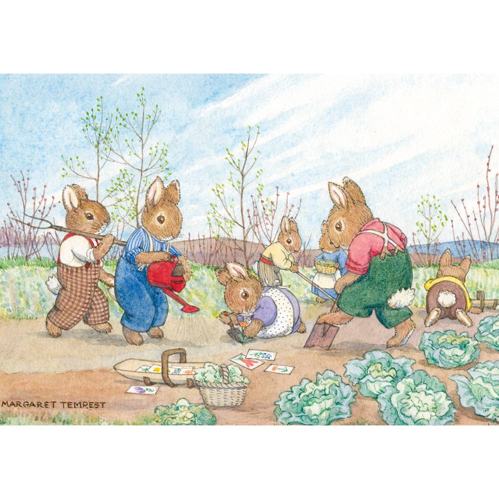 Gardening - Cute Bunnies - Margaret Tempest Postcard - Kawaii Toys