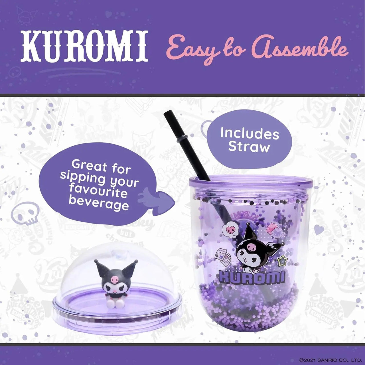 Sanrio Kuromi Boba Cup with Straw - Kawaii Toys